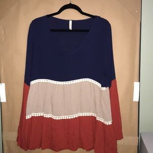 orange, khaki and navy top